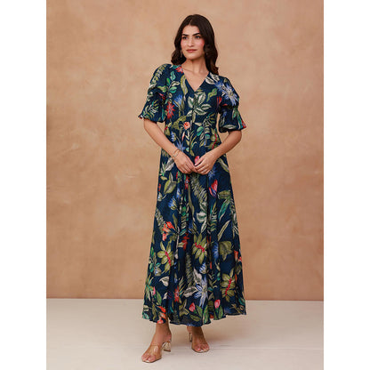 AROOP SHOP INDIA Navy Blue Orchid Maxi Dress