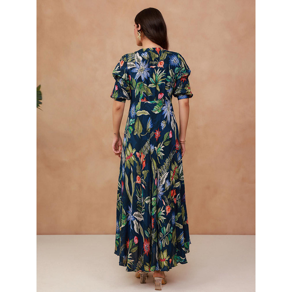 AROOP SHOP INDIA Navy Blue Orchid Maxi Dress