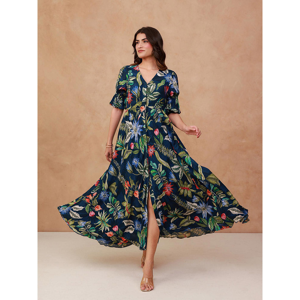 AROOP SHOP INDIA Navy Blue Orchid Maxi Dress