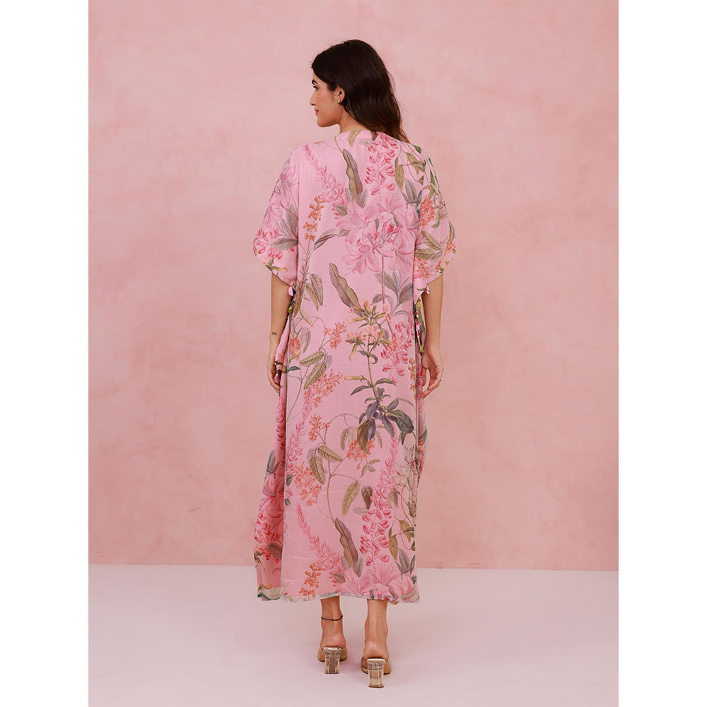 AROOP SHOP INDIA Pink Freesia Floral Kaftan with Pant