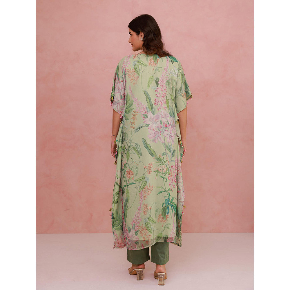 AROOP SHOP INDIA Green Jaselle Floral Kaftan with Pant