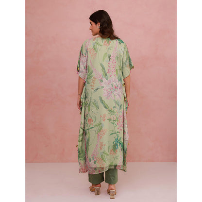 AROOP SHOP INDIA Green Jaselle Floral Kaftan with Pant