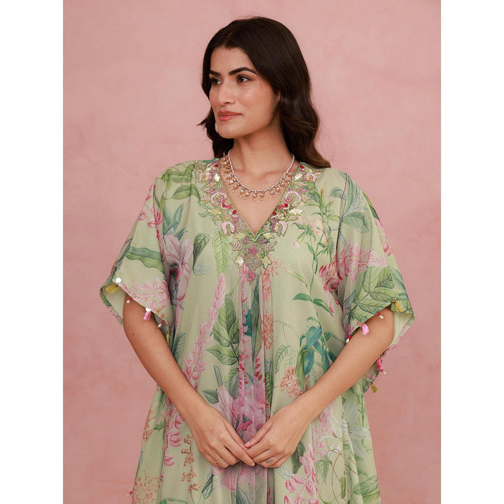 AROOP SHOP INDIA Green Jaselle Floral Kaftan with Pant