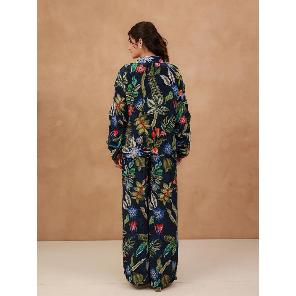 AROOP SHOP INDIA Navy Blue Primrose Floral Top & Pant