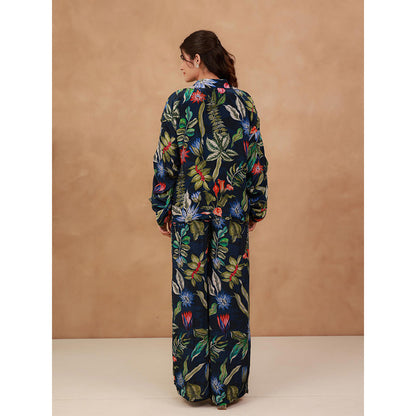 AROOP SHOP INDIA Navy Blue Primrose Floral Top & Pant