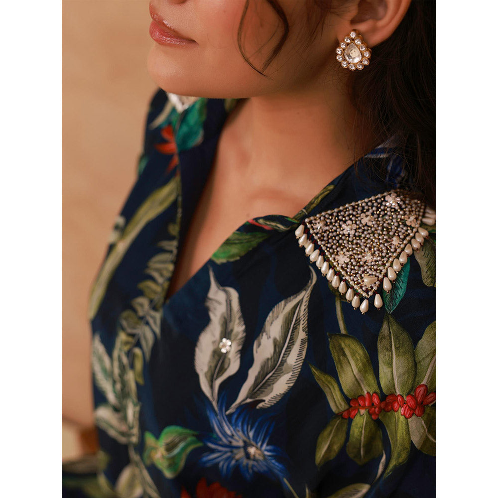 AROOP SHOP INDIA Navy Blue Primrose Floral Top & Pant