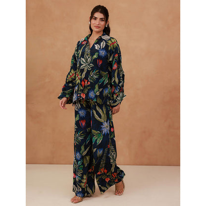 AROOP SHOP INDIA Navy Blue Primrose Floral Top & Pant