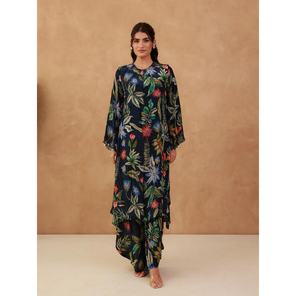 AROOP SHOP INDIA Navy Blue Mahagony Floral Kurta & Pant
