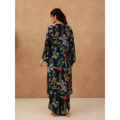 AROOP SHOP INDIA Navy Blue Mahagony Floral Kurta & Pant