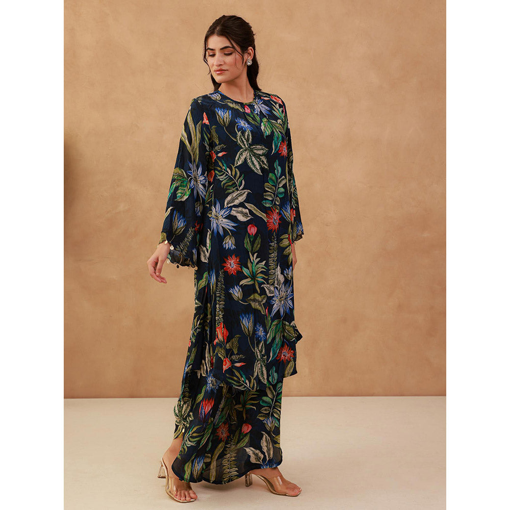 AROOP SHOP INDIA Navy Blue Mahagony Floral Kurta & Pant