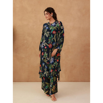 AROOP SHOP INDIA Navy Blue Mahagony Floral Kurta & Pant