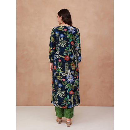 AROOP SHOP INDIA Navy Blue Grace Floral Kurta & Pant