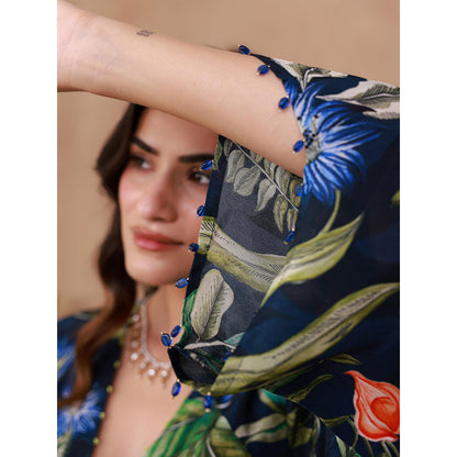 AROOP SHOP INDIA Navy Blue Grace Floral Kurta & Pant