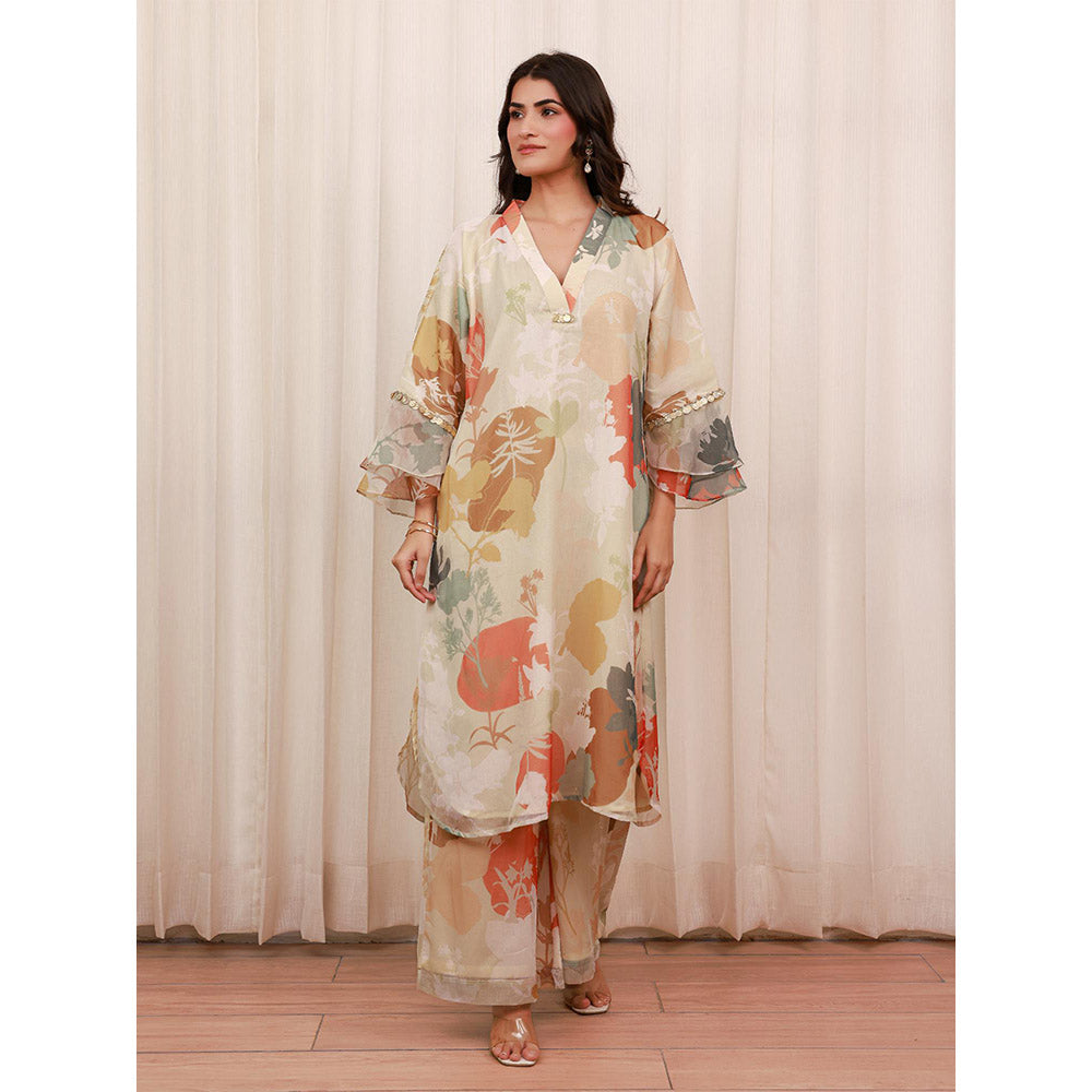 AROOP SHOP INDIA Beige Magnolia Floral Print Kurta with Pant
