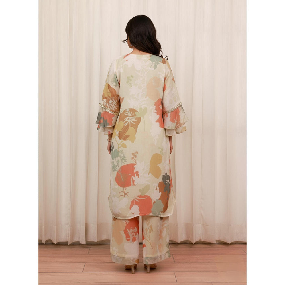 AROOP SHOP INDIA Beige Magnolia Floral Print Kurta with Pant