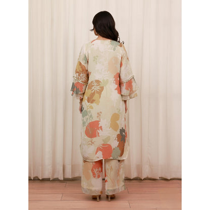 AROOP SHOP INDIA Beige Magnolia Floral Print Kurta with Pant