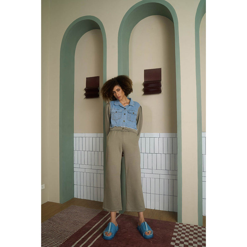 Aruni Military Green Jersey Denim Co-Ord (Set of 2)