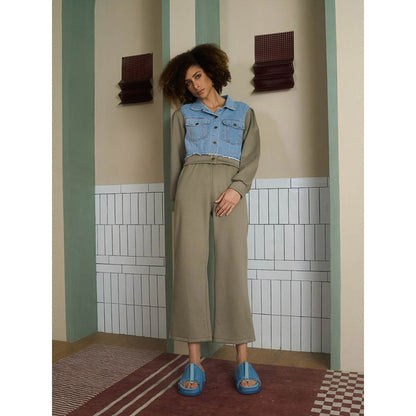 Aruni Military Green Jersey Denim Co-Ord (Set of 2)