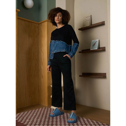 Aruni Black Jersey Denim Top