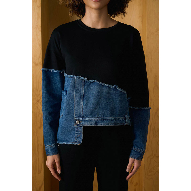 Aruni Black Jersey Denim Top