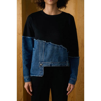 Aruni Black Jersey Denim Top