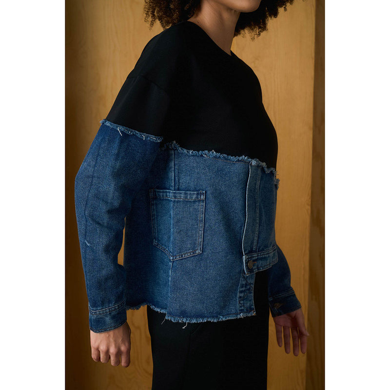 Aruni Black Jersey Denim Top