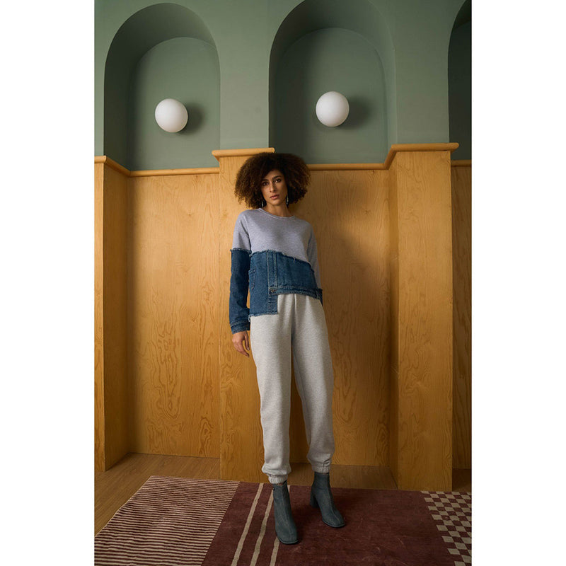 Aruni Grey Jersey Denim Top