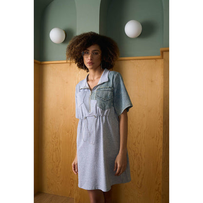Aruni Grey Jersey Denim Detail Dress