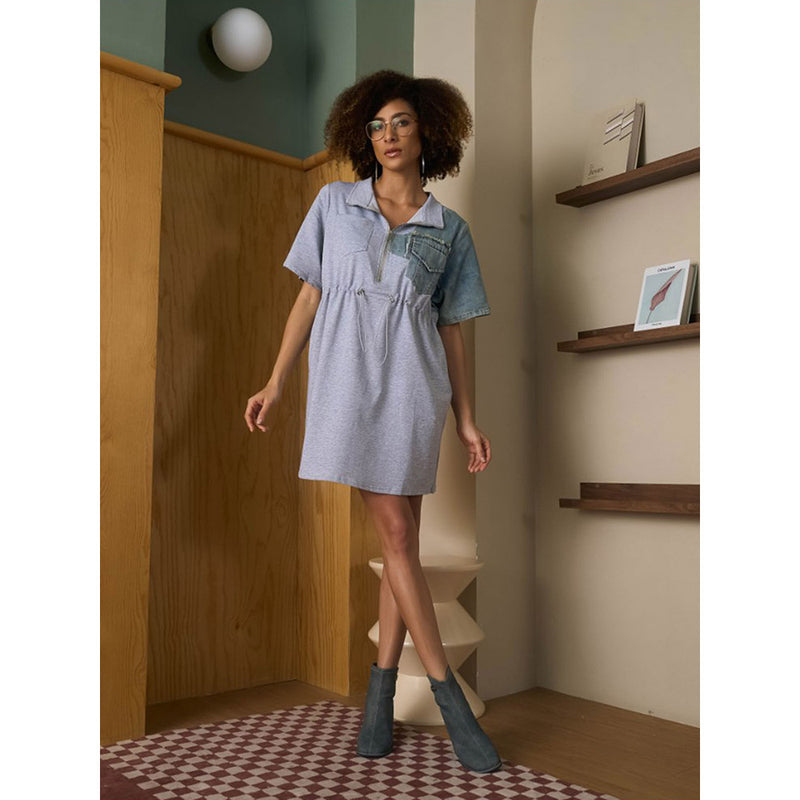 Aruni Grey Jersey Denim Detail Dress