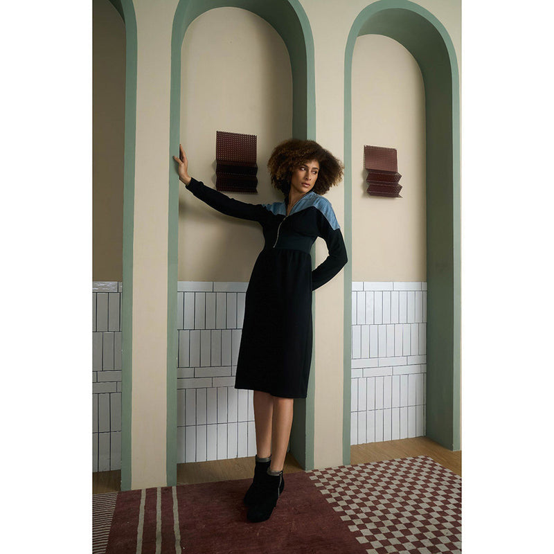 Aruni Black Jersey Denim Zip Dress