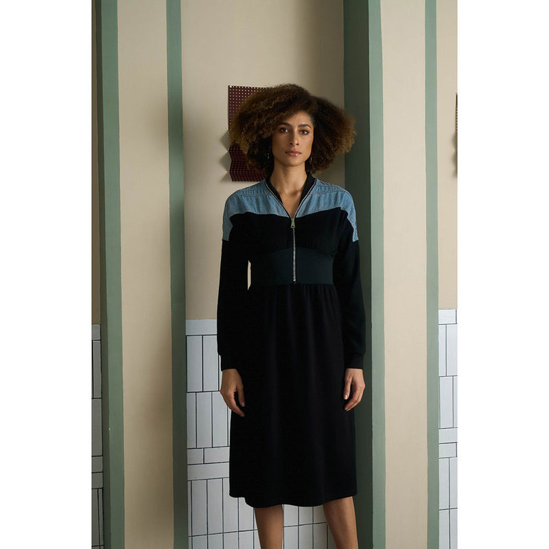 Aruni Black Jersey Denim Zip Dress