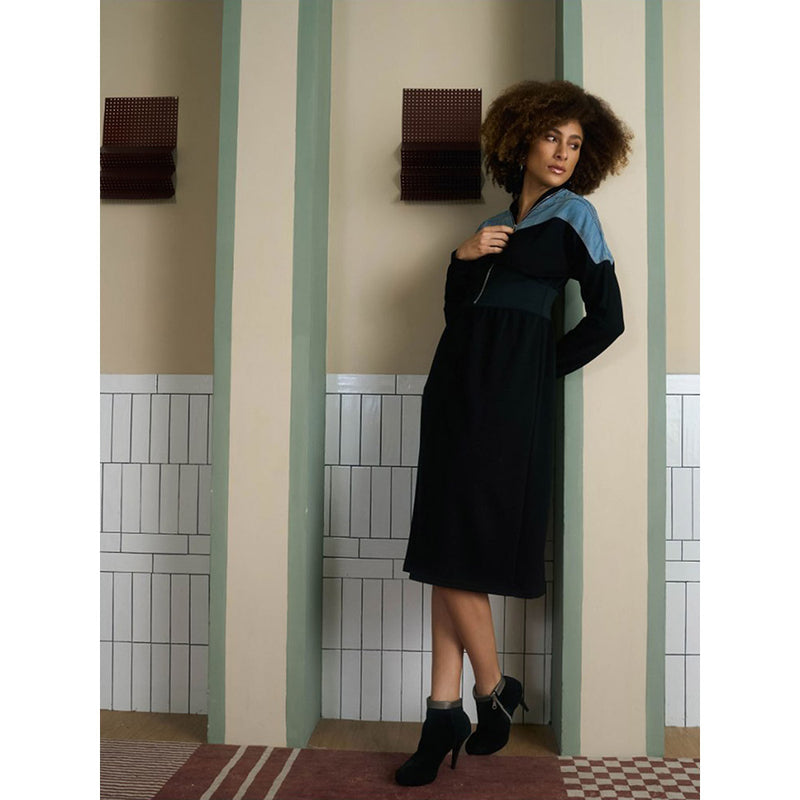 Aruni Black Jersey Denim Zip Dress