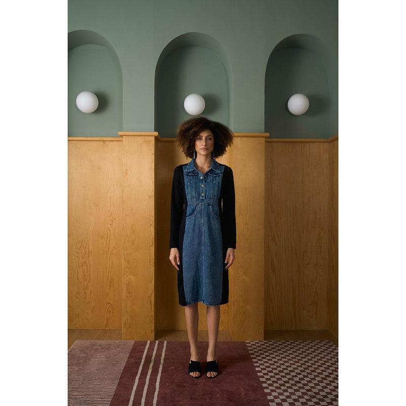 Aruni Black Jersey Denim Front Dress