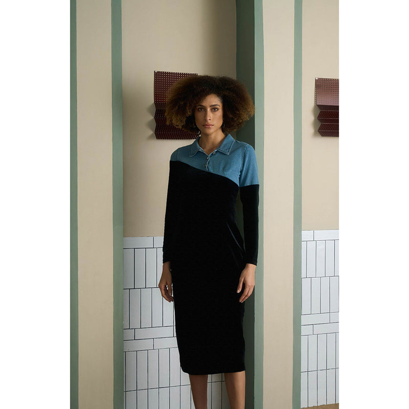 Aruni Black Velvet Denim Dress