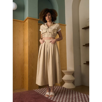Aruni Beige Crop Top & Skirt (Set of 2)
