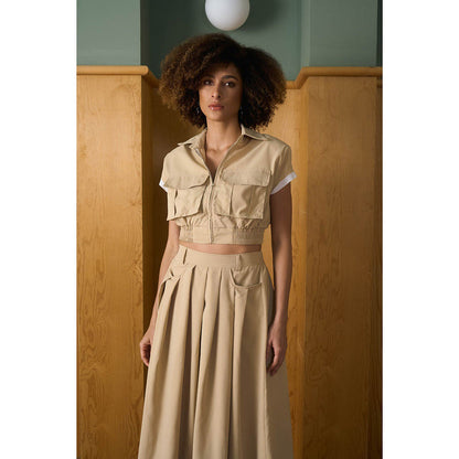 Aruni Beige Crop Top & Skirt (Set of 2)