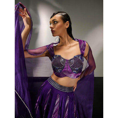 Asaaye Purple Fish Tale Romance Lehenga with Blouse and Dupatta