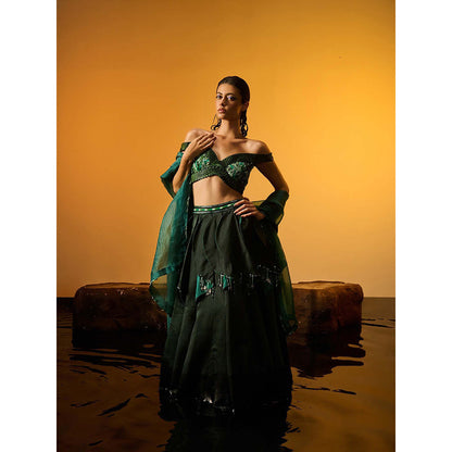Asaaye Green Bloom Lehenga with Blouse and Dupatta