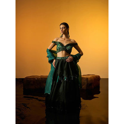 Asaaye Green Bloom Lehenga with Blouse and Dupatta
