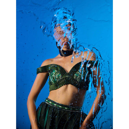 Asaaye Green Bloom Lehenga with Blouse and Dupatta