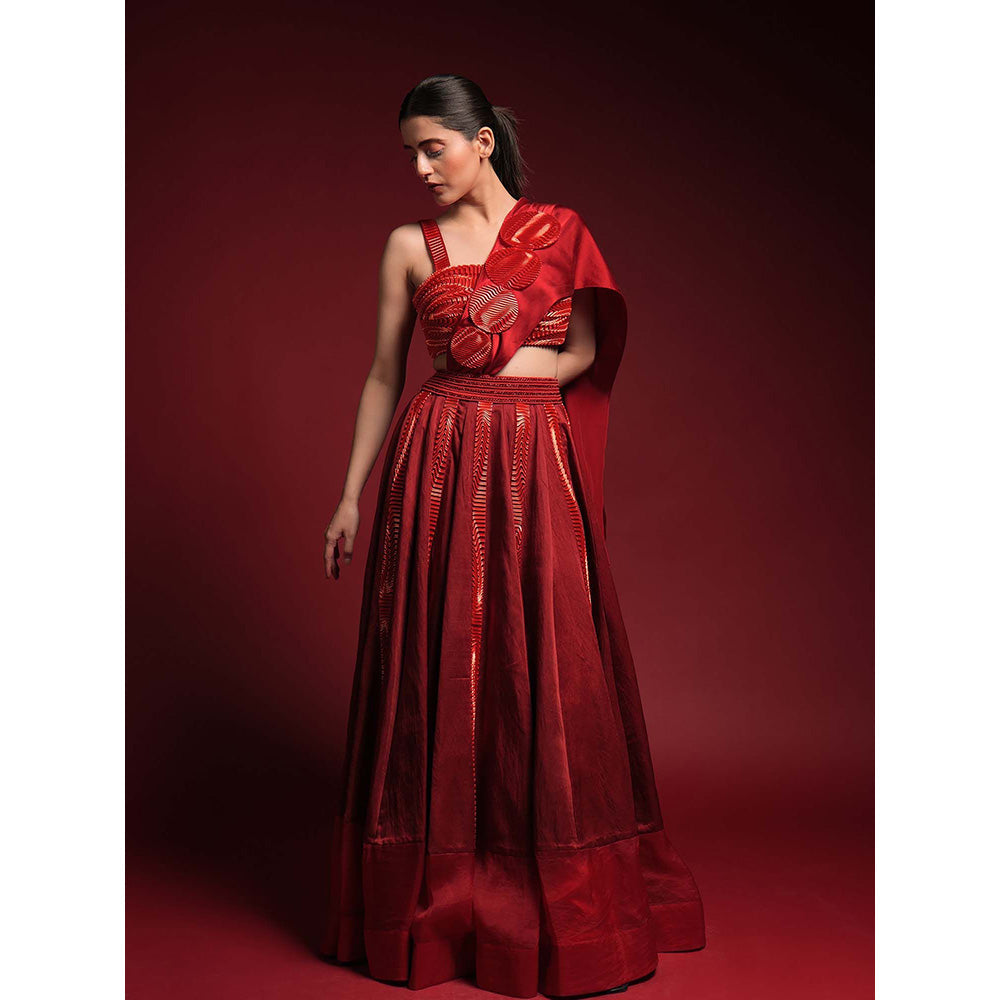 Asaaye Red Lava Blaze Dupatta Attached Lehenga with Blouse