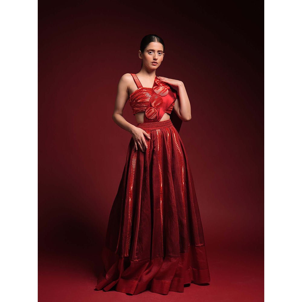 Asaaye Red Lava Blaze Dupatta Attached Lehenga with Blouse