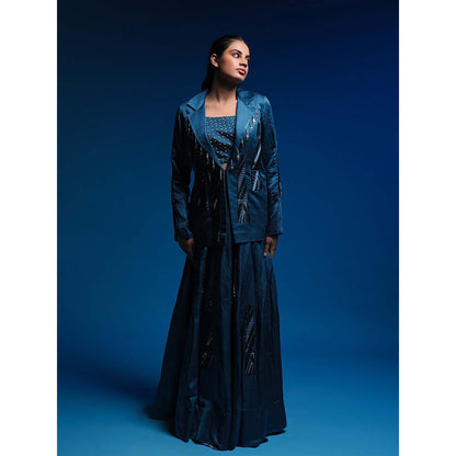 Asaaye Teal Lost Calm Jacket with Blouse and Lehenga