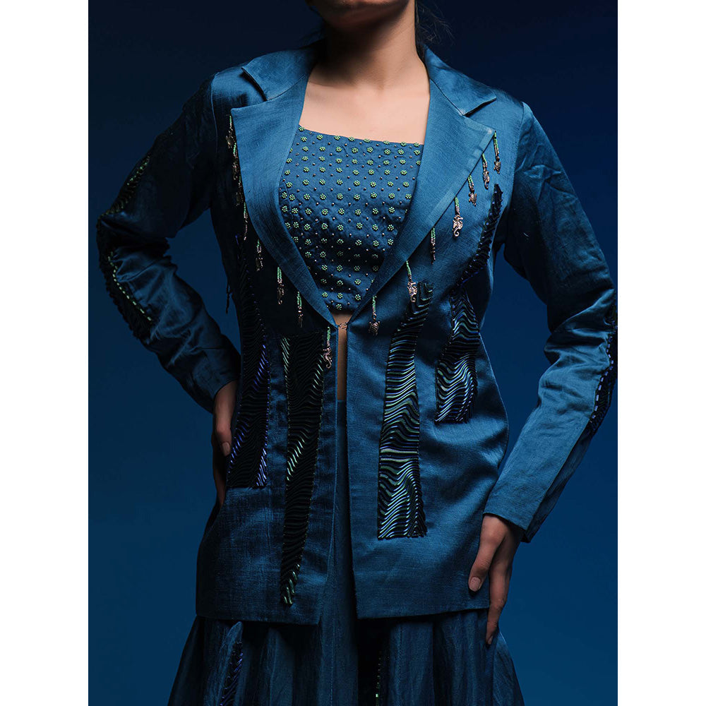 Asaaye Teal Lost Calm Jacket with Blouse and Lehenga