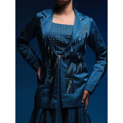 Asaaye Teal Lost Calm Jacket with Blouse and Lehenga