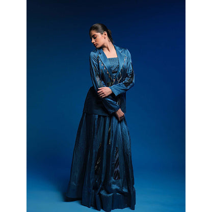 Asaaye Teal Lost Calm Jacket with Blouse and Lehenga