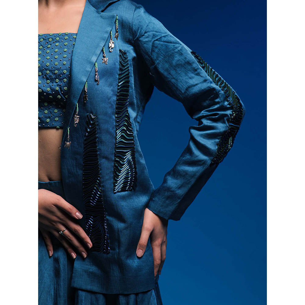 Asaaye Teal Lost Calm Jacket with Blouse and Lehenga