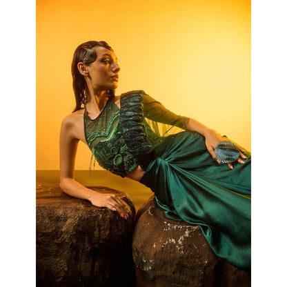 Asaaye Mermaid's Garden Pre Drape Saree with Stitched Blouse