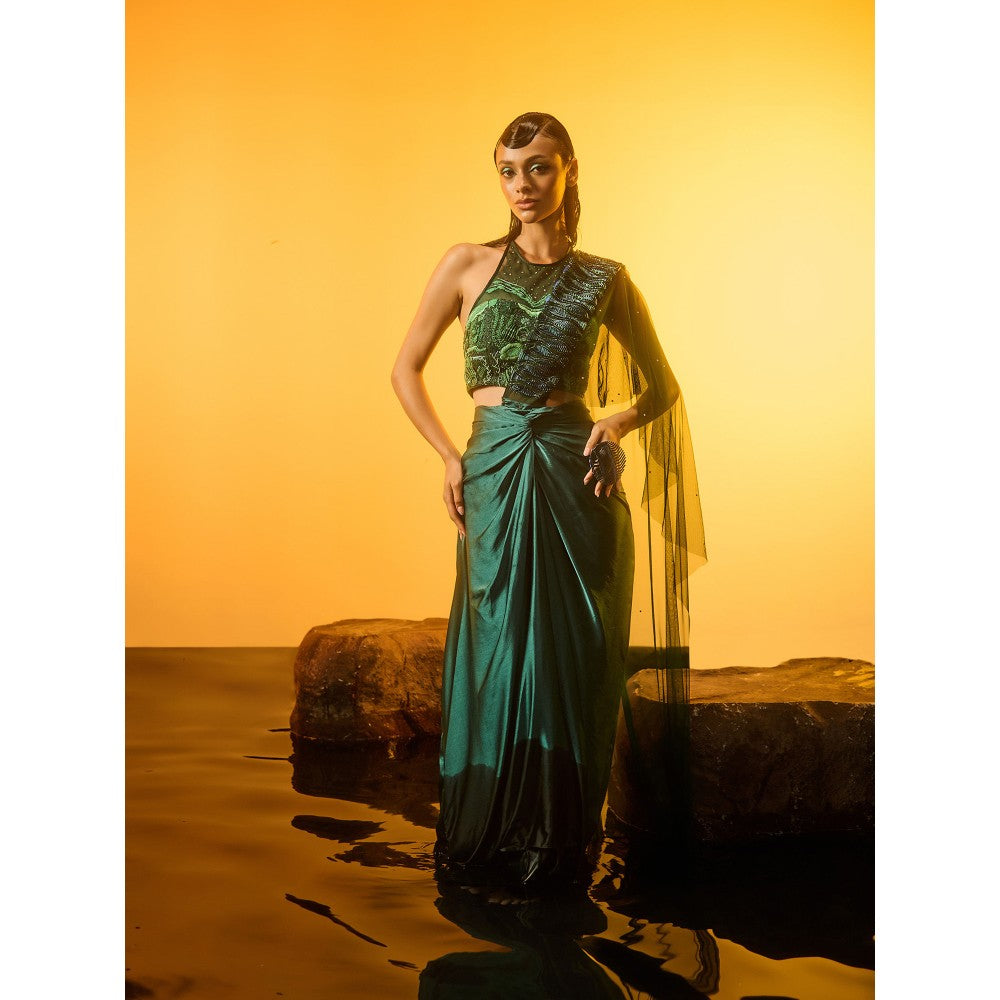 Asaaye Mermaid's Garden Pre Drape Saree with Stitched Blouse