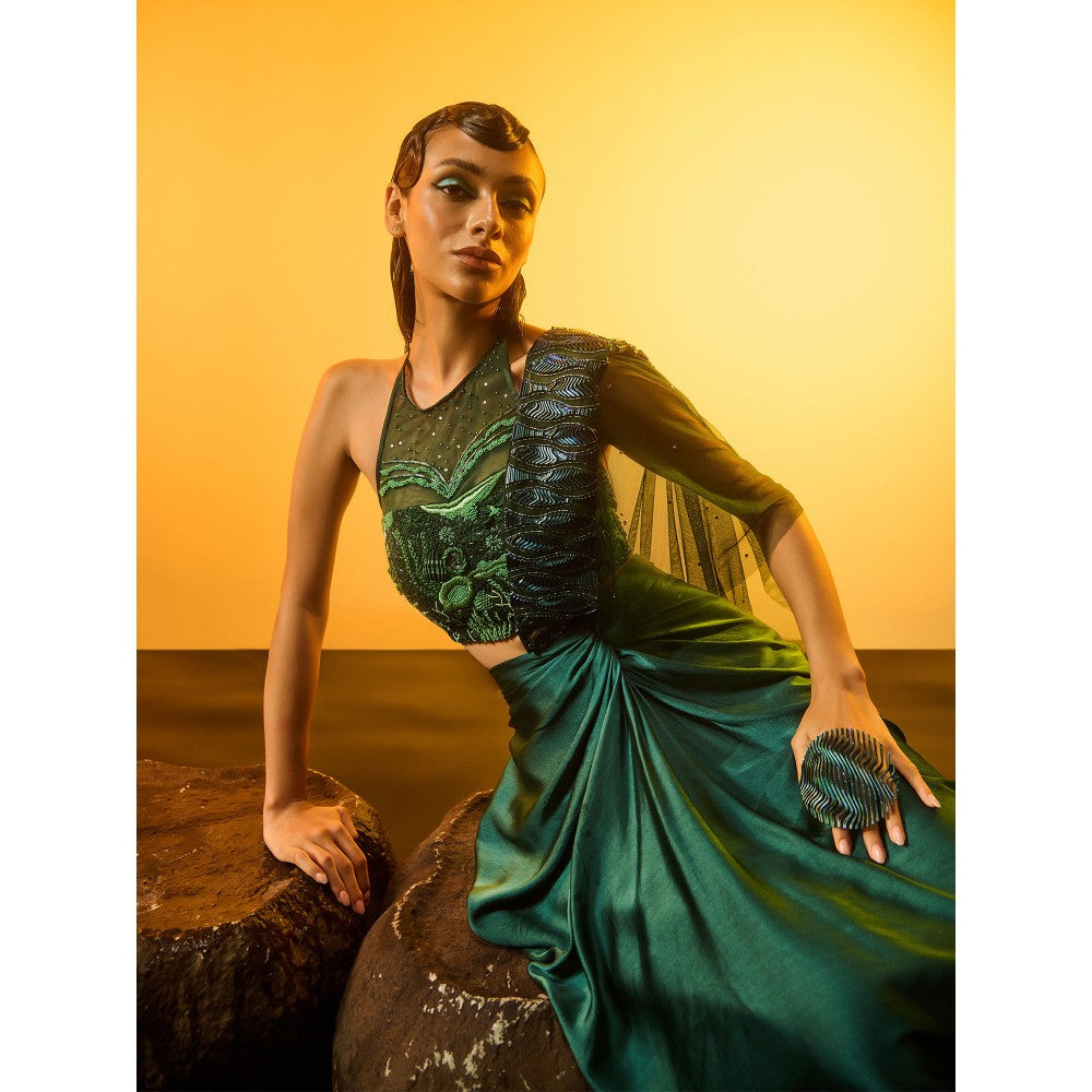 Asaaye Mermaid's Garden Pre Drape Saree with Stitched Blouse